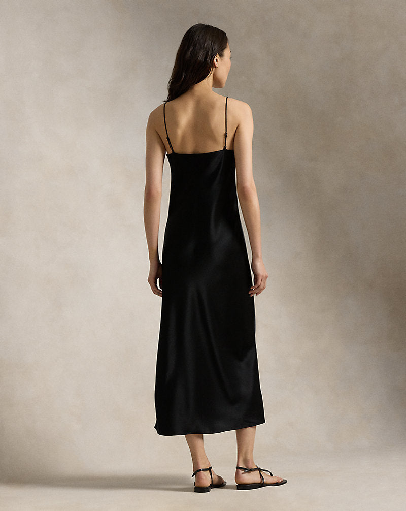 Satin Midi Slip Dress Polo Black