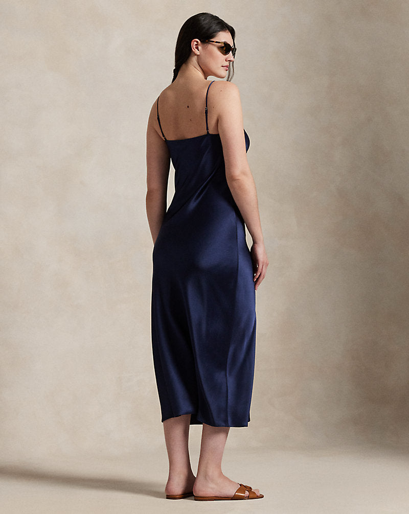 Satin Midi Slip Dress Newport Navy