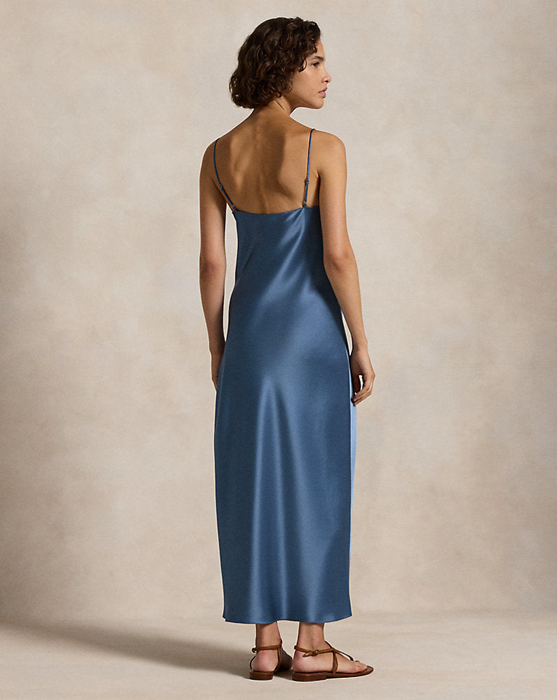 Satin Midi Slip Dress Channel Blue