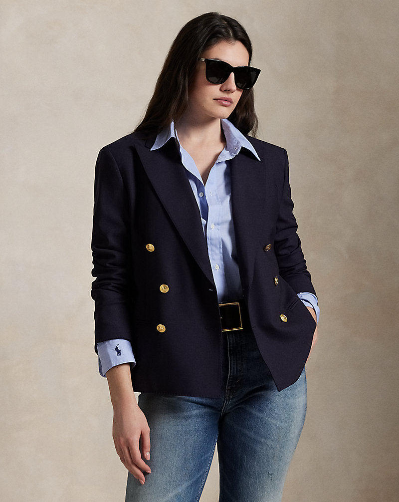 Double-Breasted Stretch-Wool Blazer Navy