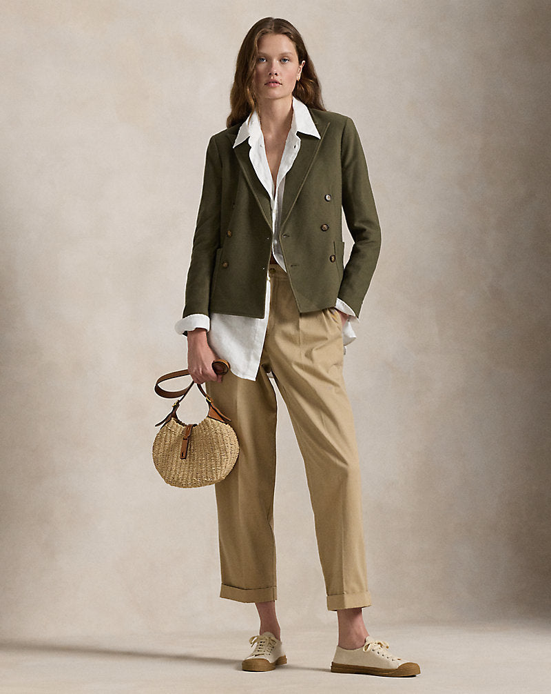 Double-Breasted Jacquard Knit Blazer Outdoor Olive