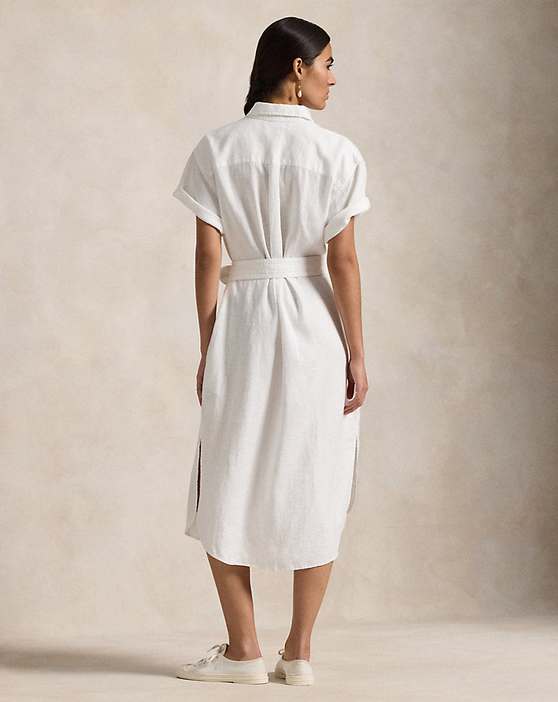 Linen Short-Sleeve Shirtdress White