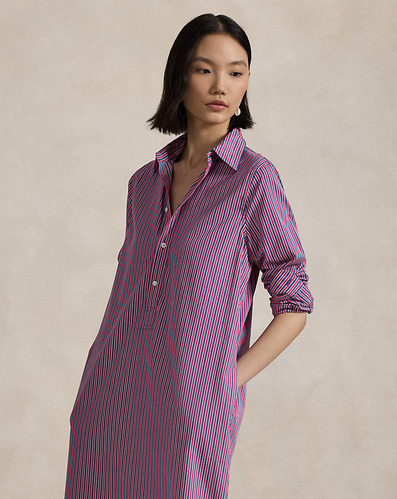 Striped Cotton Shirtdress Pink/Blue Multi Stripe