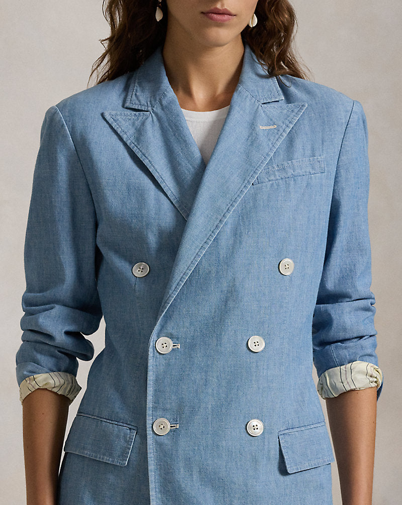 Double-Breasted Chambray Blazer Chambray