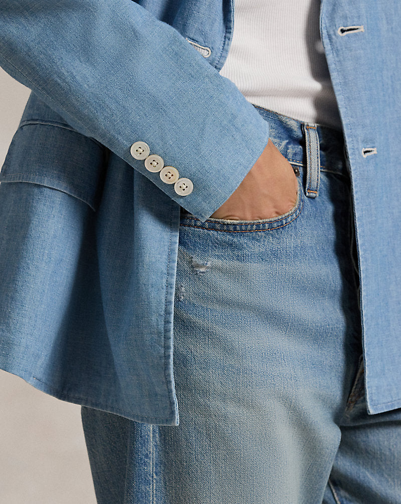 Double-Breasted Chambray Blazer Chambray