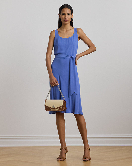 Belted Crepe Sleeveless Dress Soft Lazuli