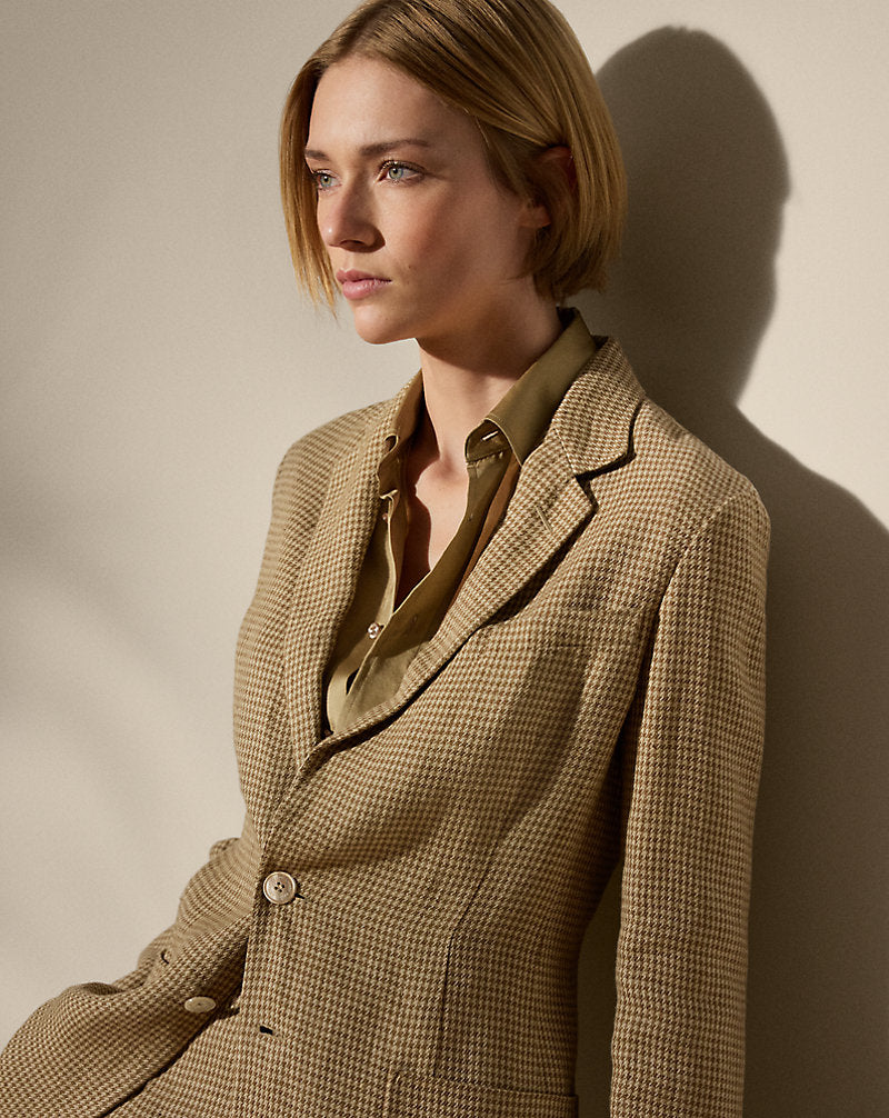 Hailey Houndstooth Tweed Jacket Tan Multi