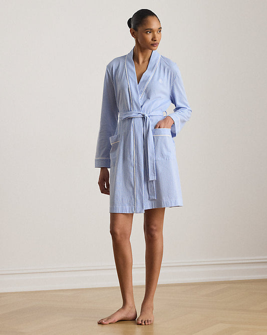 Striped Cotton Jersey Robe Blue Stripe