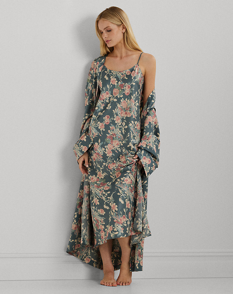 Floral Satin Ballet Nightgown Sage
