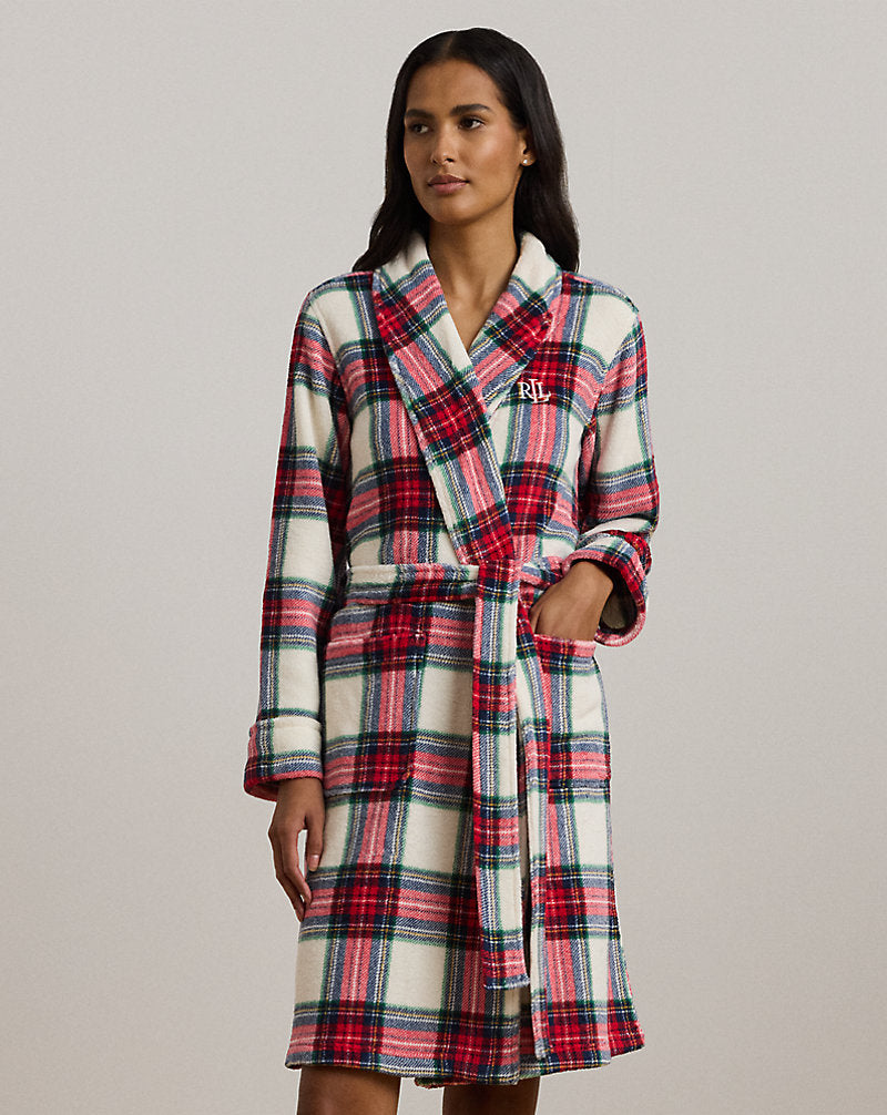 Plaid Shawl-Collar Robe Cream Plaid