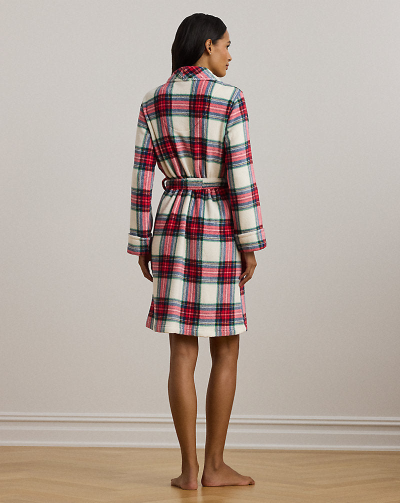 Plaid Shawl-Collar Robe Cream Plaid