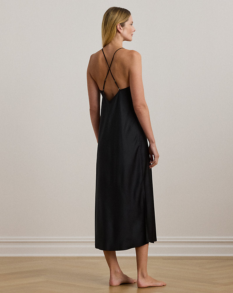 Satin Sleeveless Nightgown Black