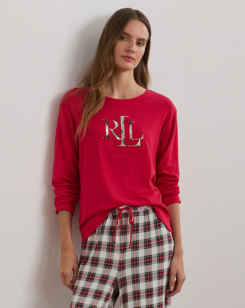 Plaid Jersey Pyjama Set Cream Plaid