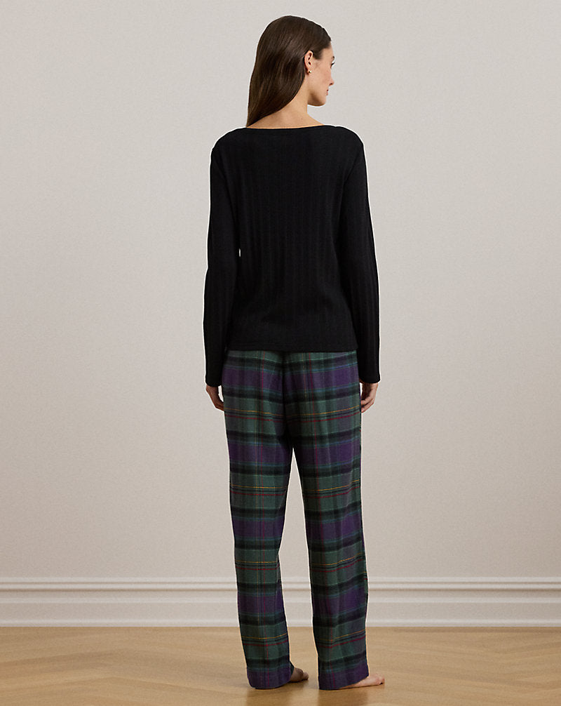 Plaid Cotton-Blend Henley Pyjama Set Green Plaid