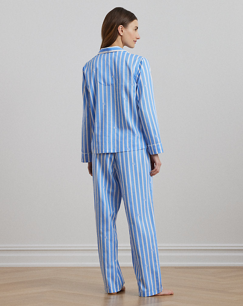 Logo Striped Sateen Sleep Set Blue Print