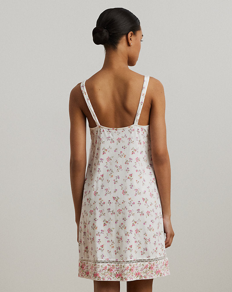Floral Lace-Trim Jersey Nightgown Ivory Floral