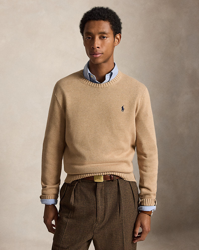 Cotton Crewneck Jumper Camel Melange