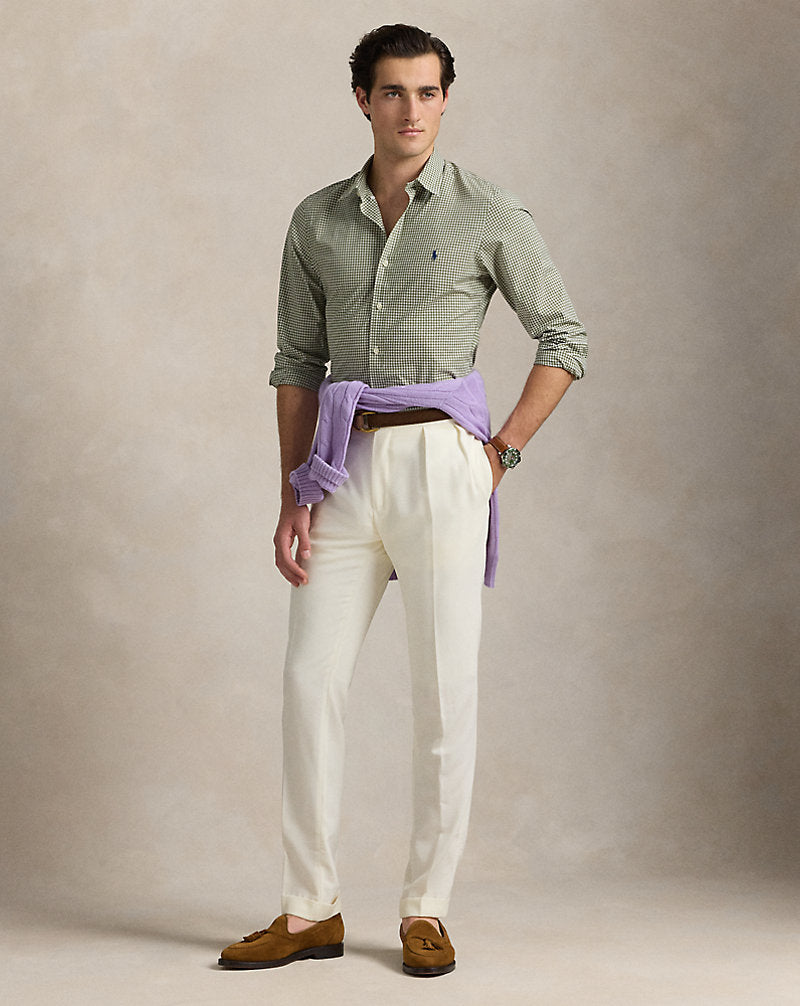 Slim Fit Gingham Stretch Poplin Shirt Garden Trail White
