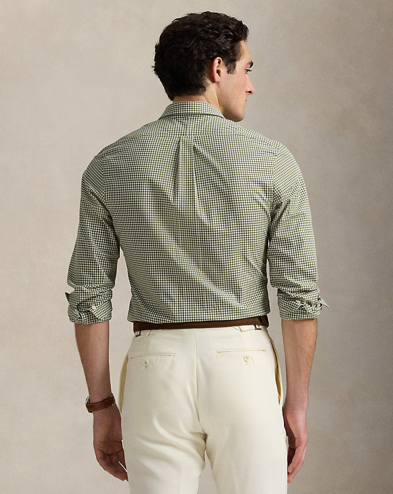 Slim Fit Gingham Stretch Poplin Shirt Garden Trail White