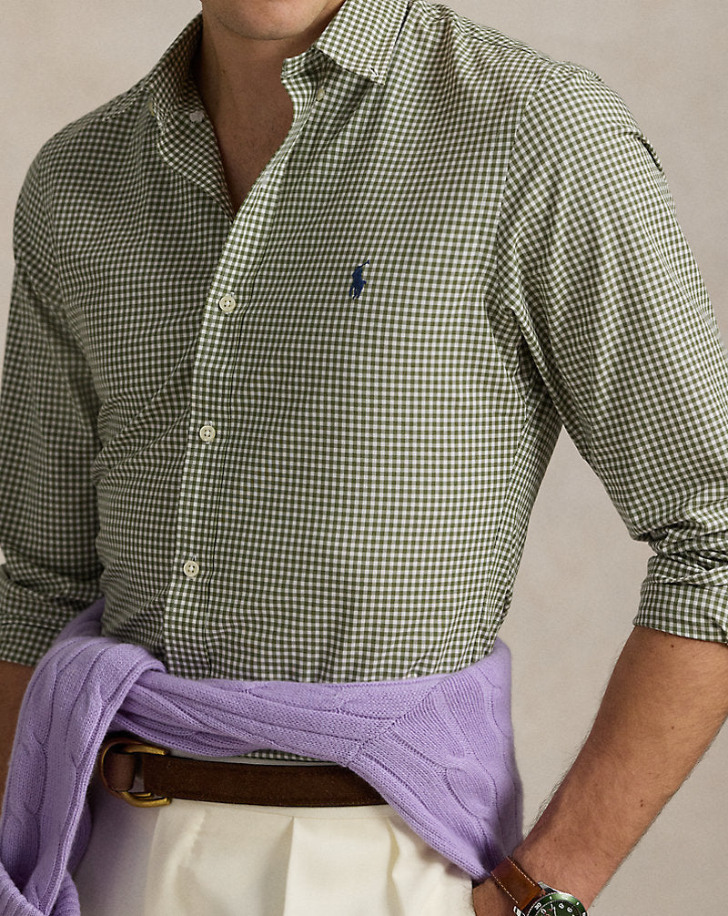 Slim Fit Gingham Stretch Poplin Shirt Garden Trail White