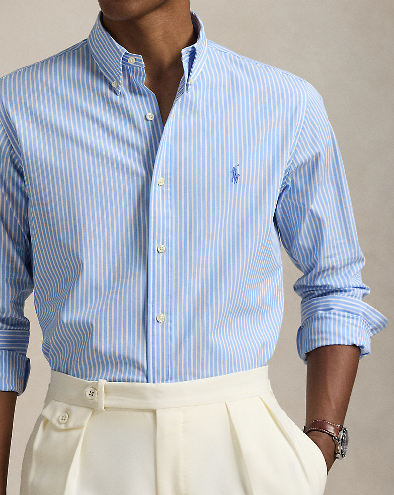 Custom Fit Striped Stretch Poplin Shirt Canvas Blue/White