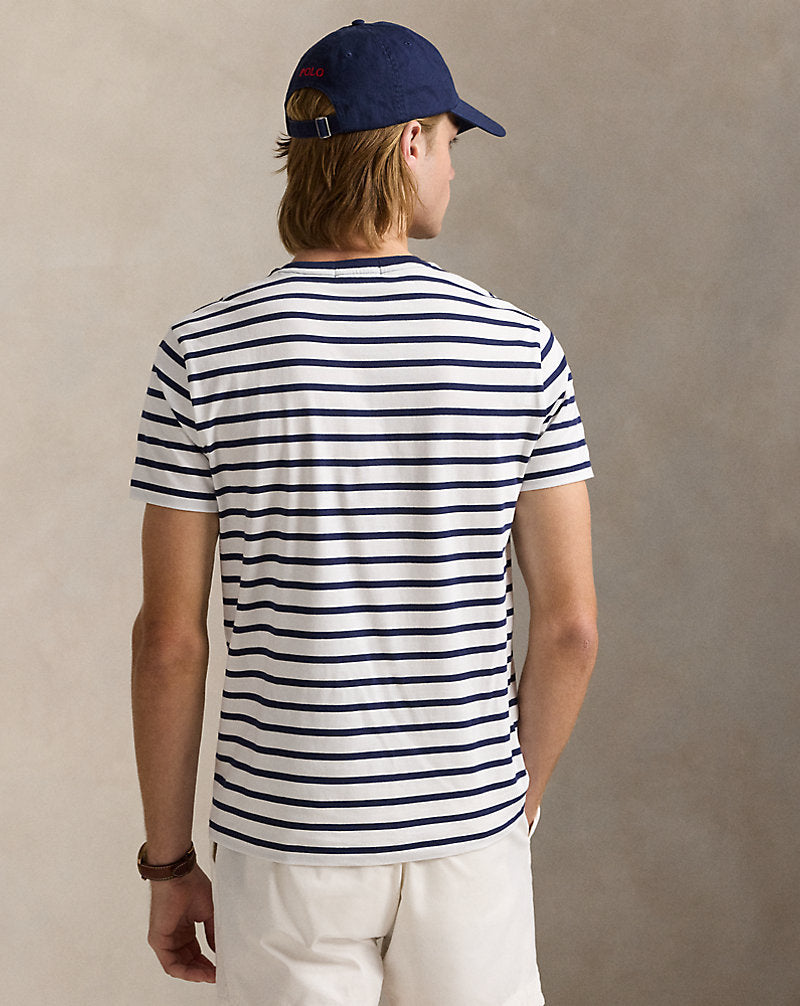 Custom Slim Fit Striped Jersey T-Shirt White/Newport Navy