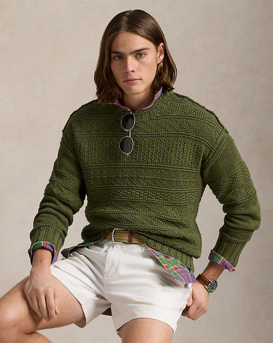 Textured Linen-Cotton Jumper Olive Combo