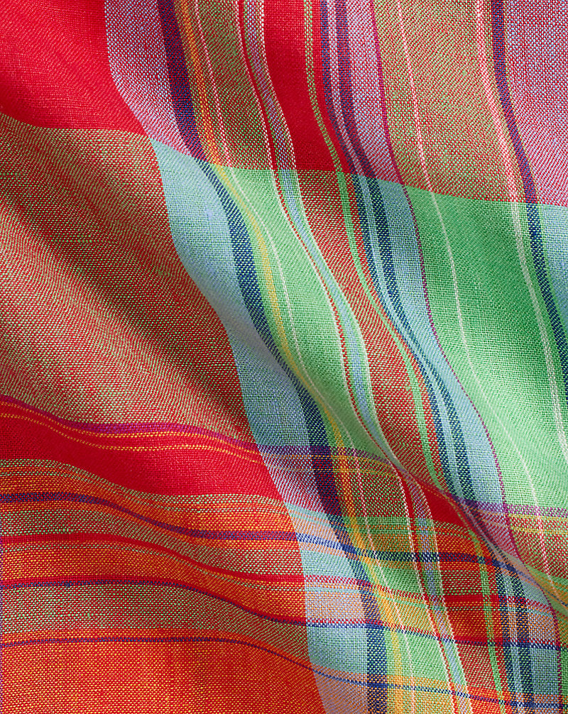 Classic Fit Plaid Linen Workshirt Red Orange Multi