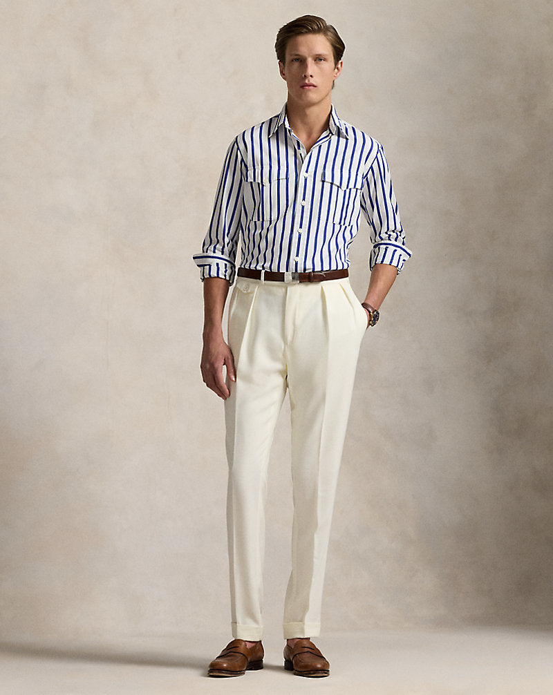 Classic Fit Striped Poplin Workshirt White/Blue