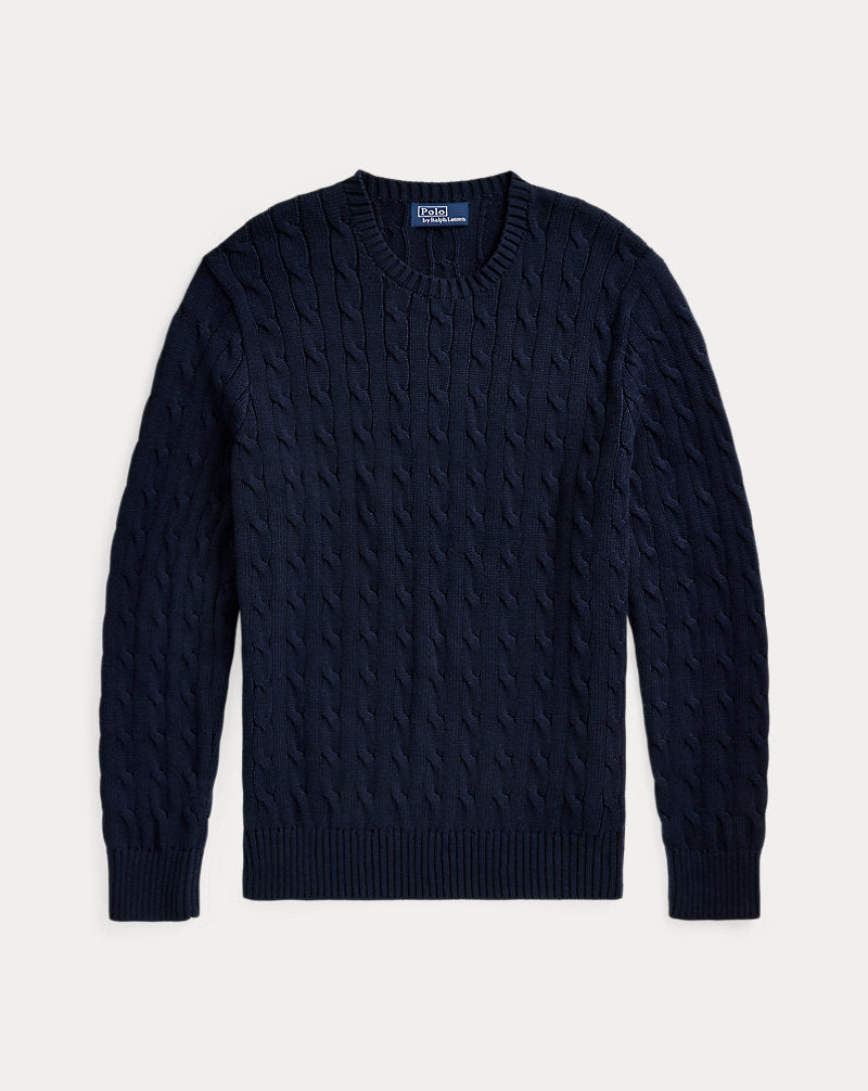 Cable-Knit Cotton Crewneck Jumper Hunter Navy