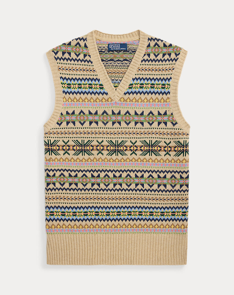 Fair Isle Sleeveless Jumper Tan Combo