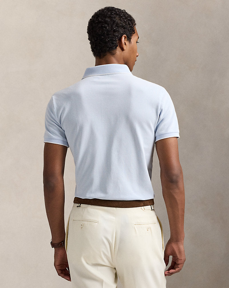 Custom Slim Fit Stretch Oxford Mesh Polo Office Blue/White