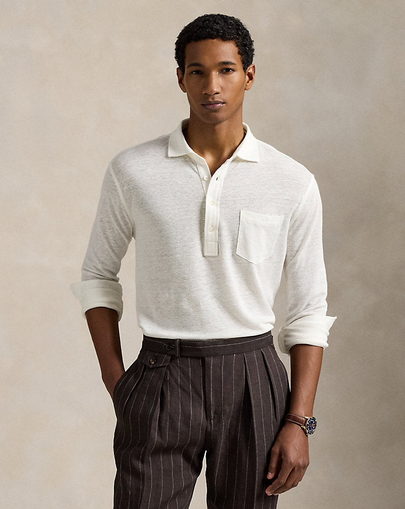 Linen Mesh Polo Shirt Deckwash White