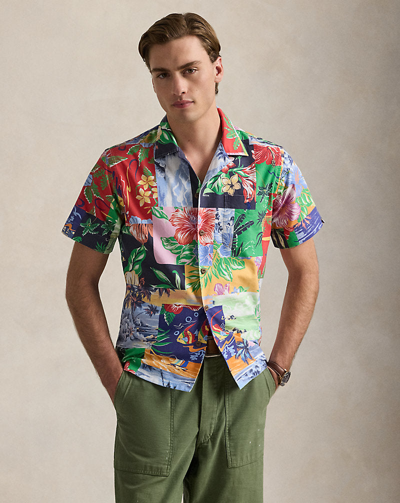 Classic Fit Patchwork-Print Oxford Shirt Beach Bazaar Patchwork