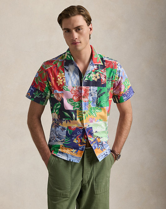 Classic Fit Patchwork-Print Oxford Shirt Beach Bazaar Patchwork