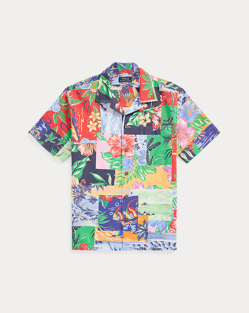 Classic Fit Patchwork-Print Oxford Shirt Beach Bazaar Patchwork
