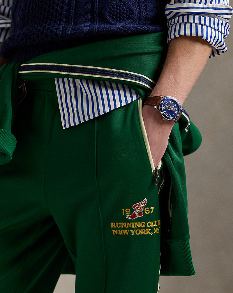 Embroidered Plaited Tricot Track Trouser Tennis Green