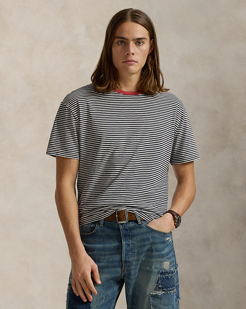 Classic Fit Striped Gauze Jersey T-Shirt Newport Navy/Nevis