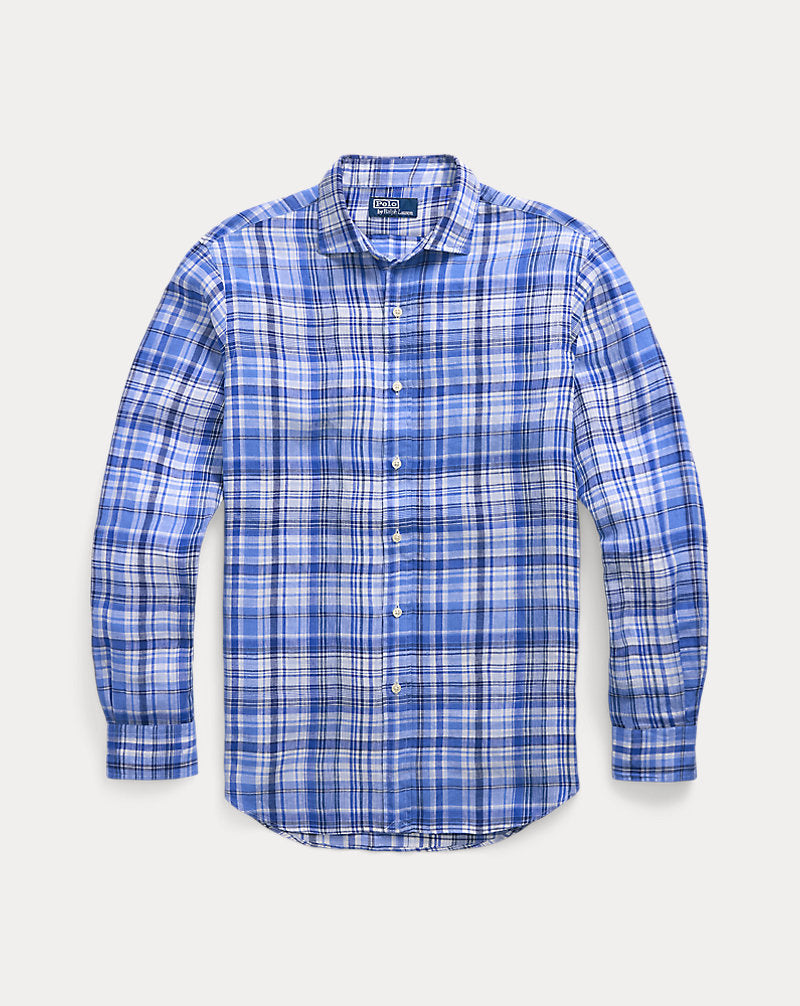 Classic Fit Plaid Linen Shirt Blue Multi