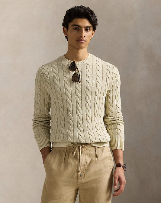 Cable-Knit Mineral-Dyed Cotton Jumper Natural