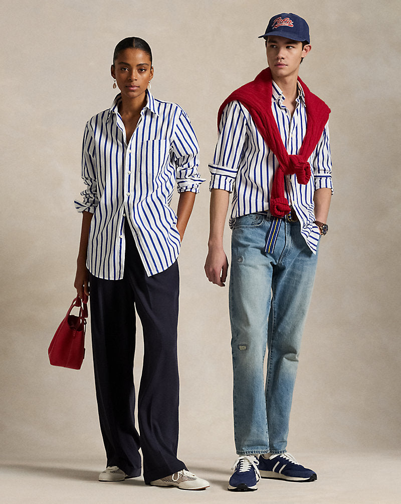 Classic Fit Striped Poplin Shirt White/Blue