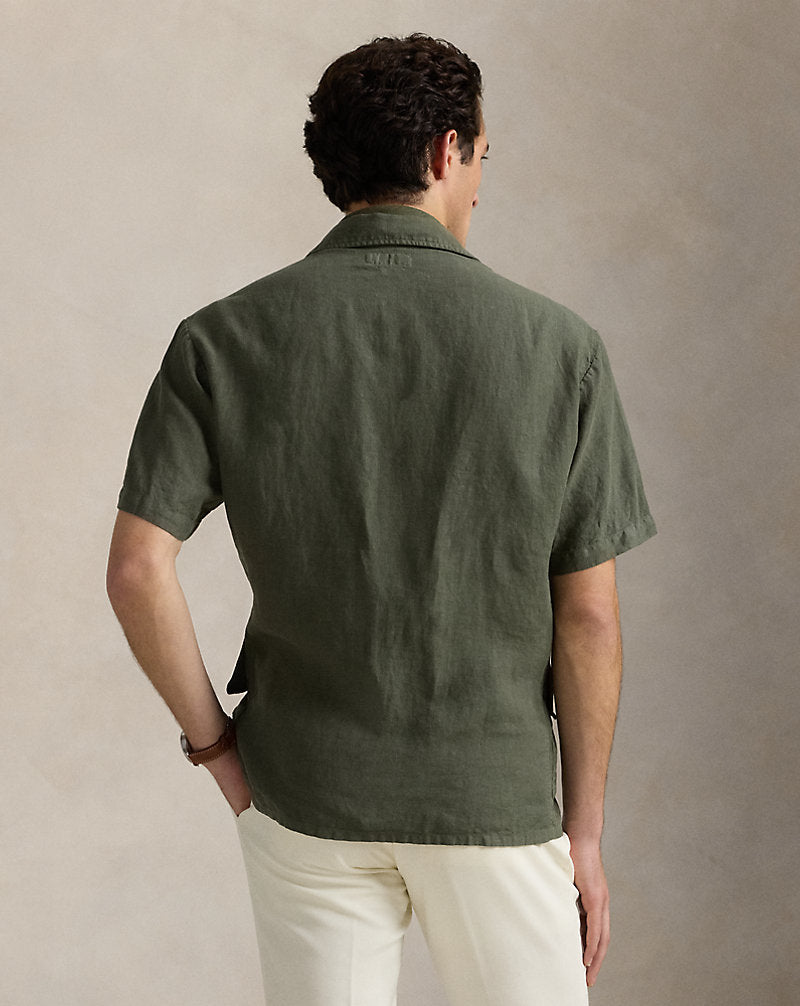 Garment-Dyed Slub Linen Overshirt New Olive