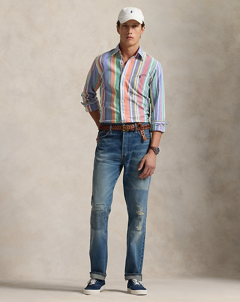 Custom Fit Striped Oxford Shirt Navy/Red Multi