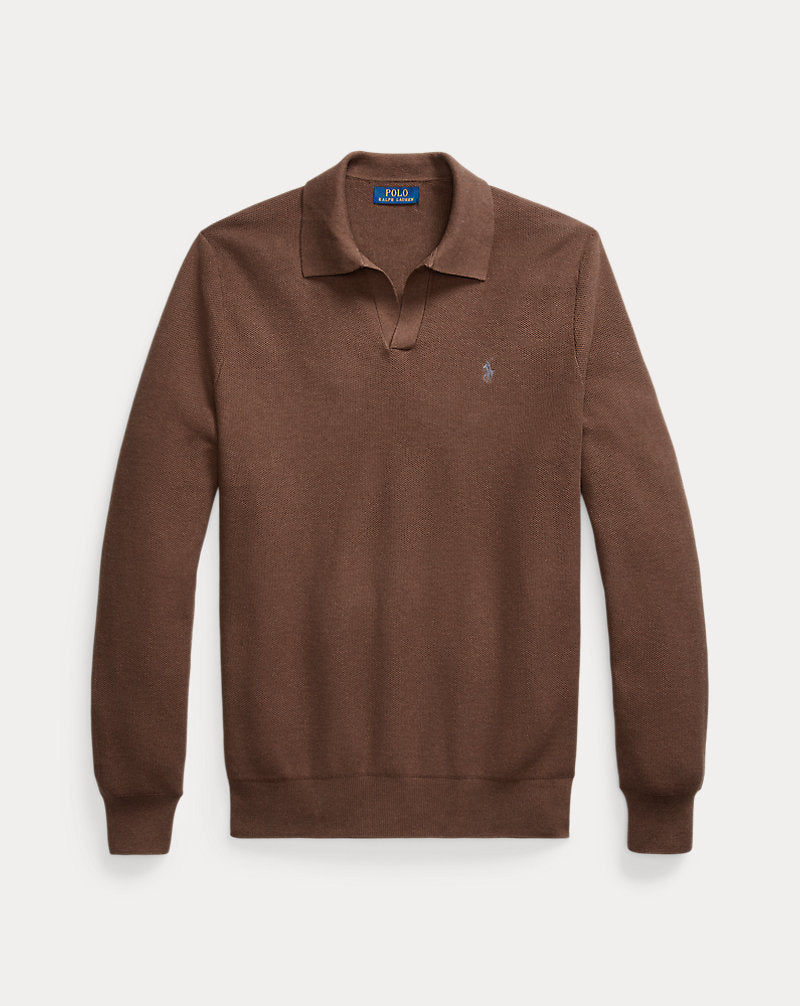 Mesh-Knit Cotton Jumper Dark Roast Melange