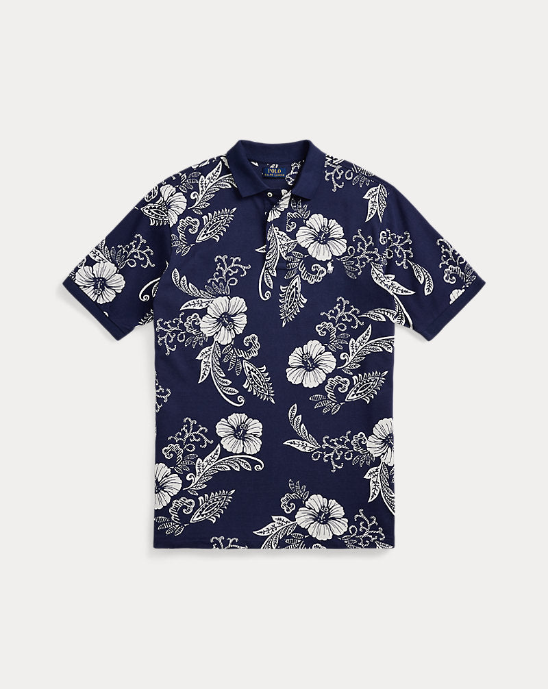 Hibiscus-Print Mesh Polo Shirt Two Tone Hibiscus