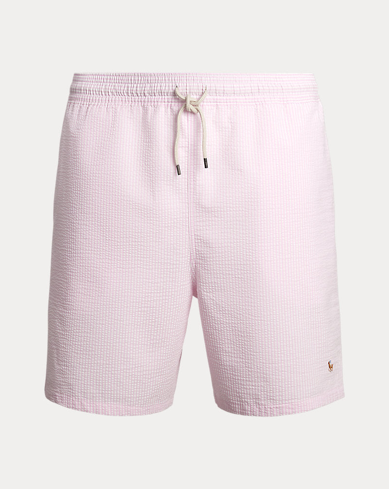 Traveller Classic Fit Swimming Trunks Carmel Pink Seersucker