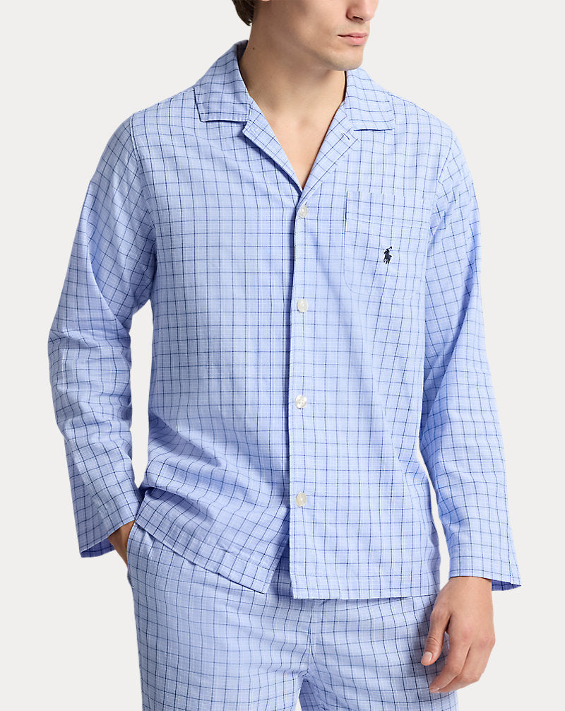 Monogram-Print Cotton Pyjama Set Blueplaid