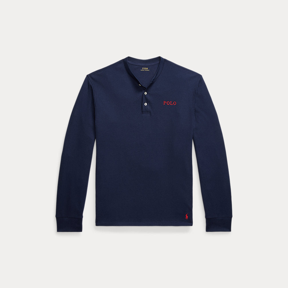 Waffle-Knit Henley Sleep Shirt Cruise Navy