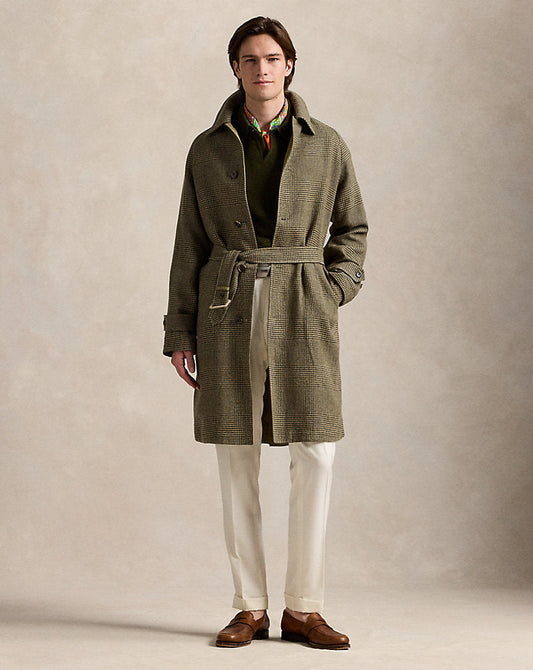 Reversible Plaid Tweed-Poplin Topcoat Olive/dark Olive