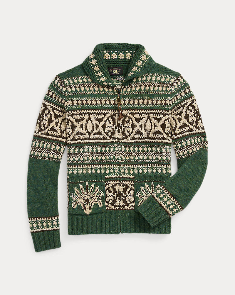 Wool Full-Zip Cardigan Green Multi